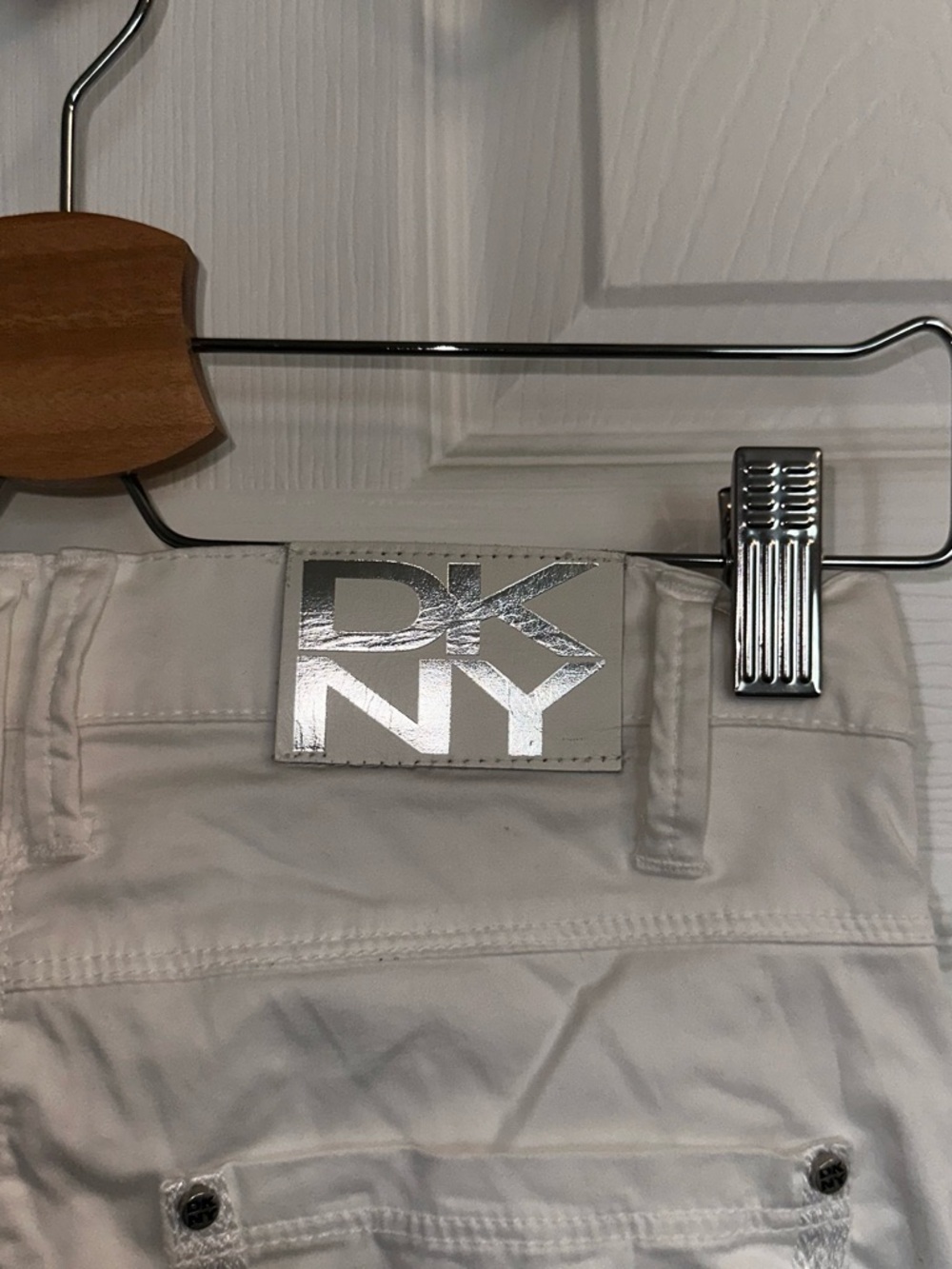 DKNY Girls White Pants with Silver Logo Patch